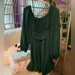green dress, open back, stretchy, size small, worn once